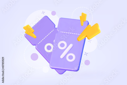 Promo code flash sale and coupons with percentage sign.  Discount ticket banner. Special promo gift voucher. Modern vector template illustration. 
