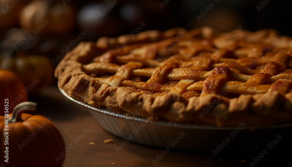 Rustic homemade pumpkin and apple pie, a sweet indulgence generated by AI