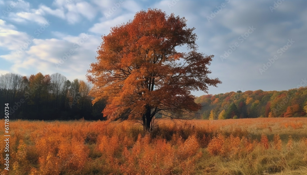 Vibrant autumn landscape yellow, orange, and gold leaves on trees generated by AI