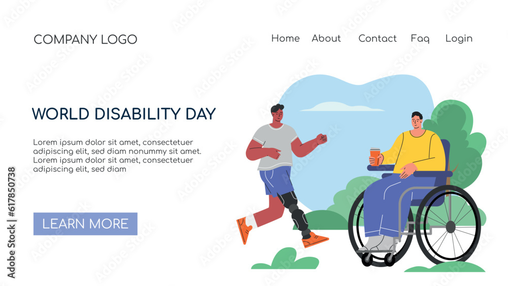 Landing page or web banner concept for World Disabled day. People with Disability, International Day of Persons with Disabilities.Diversity and Inclusion. Flat vector illustration. Vector illustration Landing page or web banner concept for World Disabled day. People with Disability, International Day of Persons with Disabilities.Diversity and Inclusion. Flat vector illustration. Vector illustration