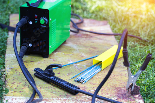 Manual welding machine and a set of electrodes for seam contact welding. Safety precautions during welding, industry