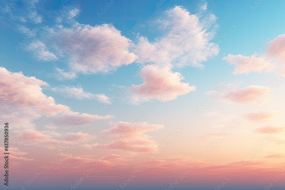 Blue sky colored with sunset light and pastel colors,   background. Generative Ai.
