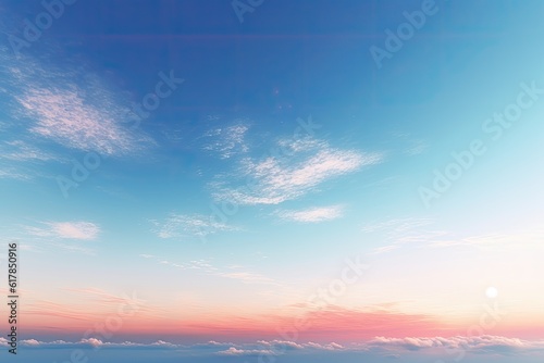Blue sky colored with sunset light and pastel colors,   background. Generative Ai. © annamaria