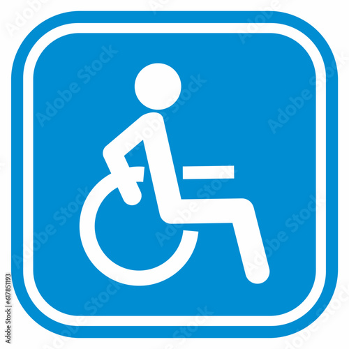 disabled person in wheelchair at blue square frame, sign on car, label, sticker,  vector icon, symbol