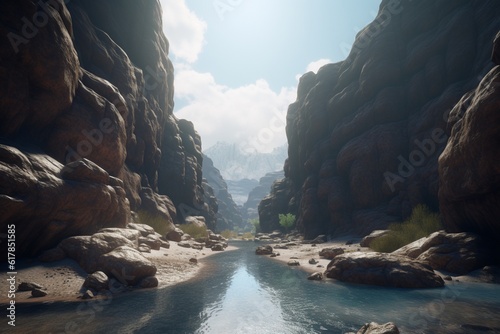 A minimalist landscape with a scenic canyon or gorge  Generative AI