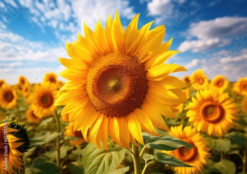 Sunflower Symphony  A Chorus of Blossoms Flourishing in Sunlight. Digital Illustration. Generative ai.