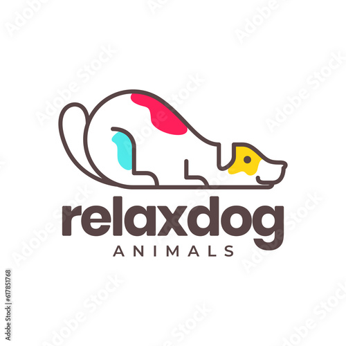 dog sleep relax pets lines art colorful abstract modern minimal mascot logo vector icon illustration