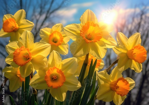 Sunny Serenade: A Cluster of Radiant Yellow Daffodils. Digital Illustration. Generative ai. © Gogi