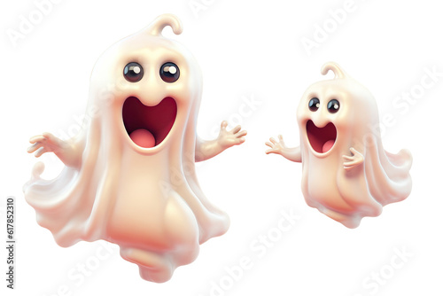 Halloween white Ghost cartoon character on white background. Generative AI