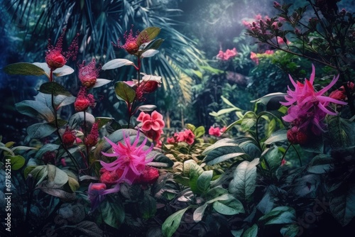 Wild Garden Blossoms. Digital Illustration. Generative ai.