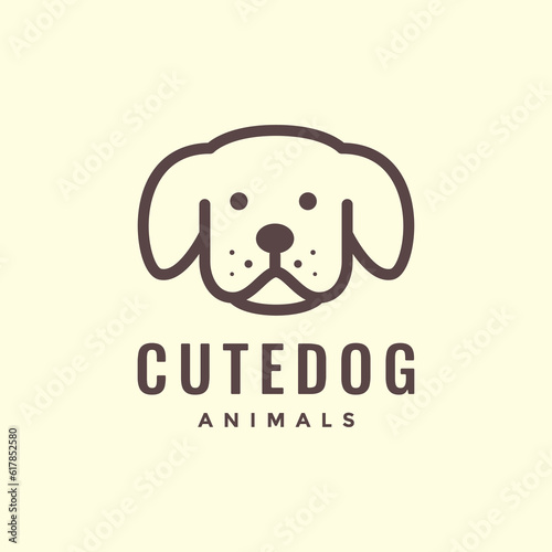 puppy dog cute pets head lines minimal mascot cartoon logo icon vector illustration