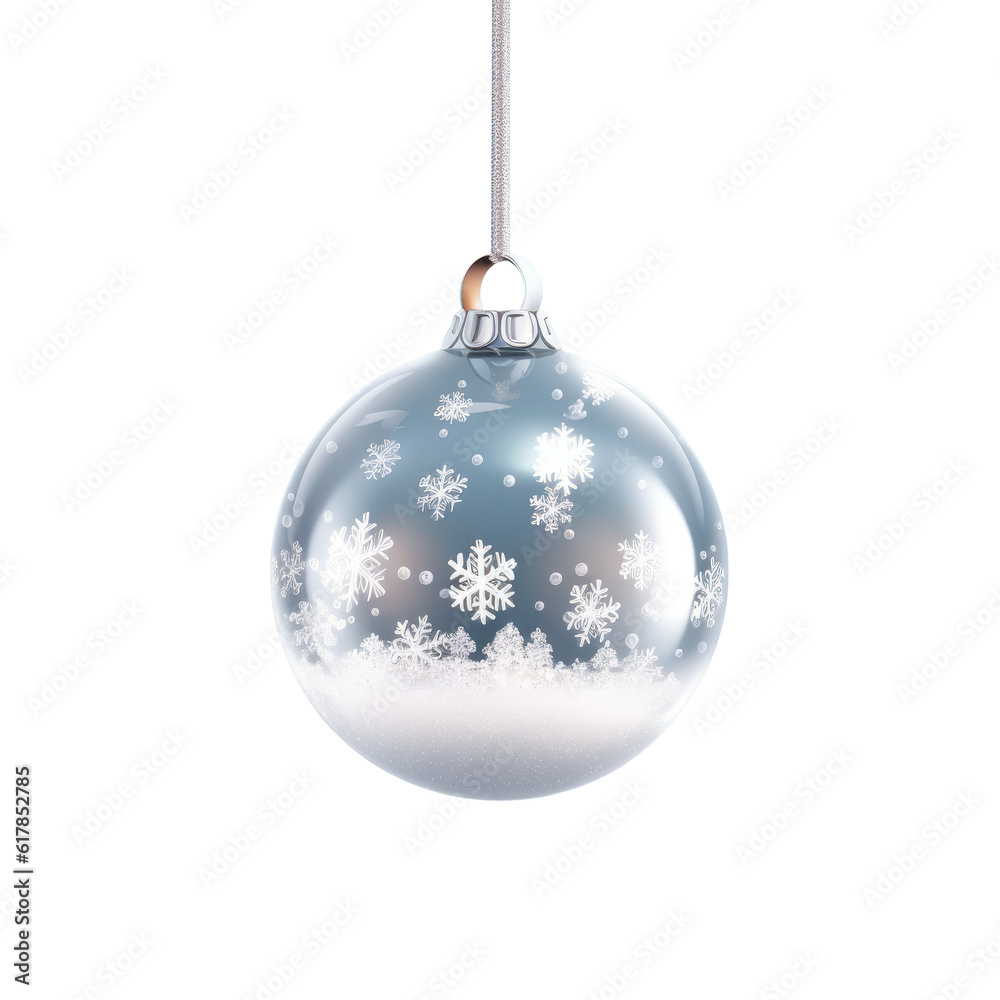 glass Christmas ball with bow on white background. Generative AI