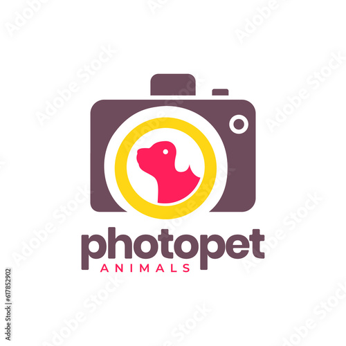 dog pets camera photography lens colorful modern minimal logo vector icon illustration