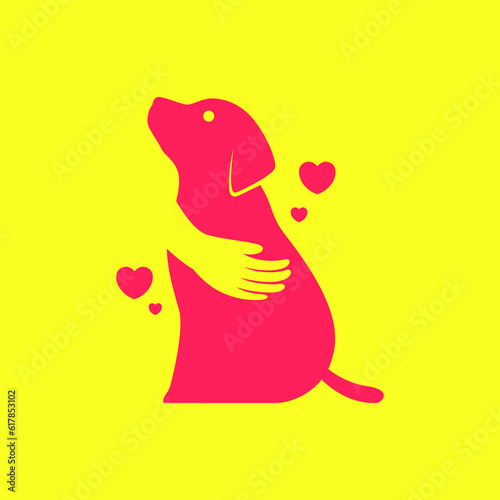 dog hug hand lover heart colorful modern minimal mascot logo vector icon illustration