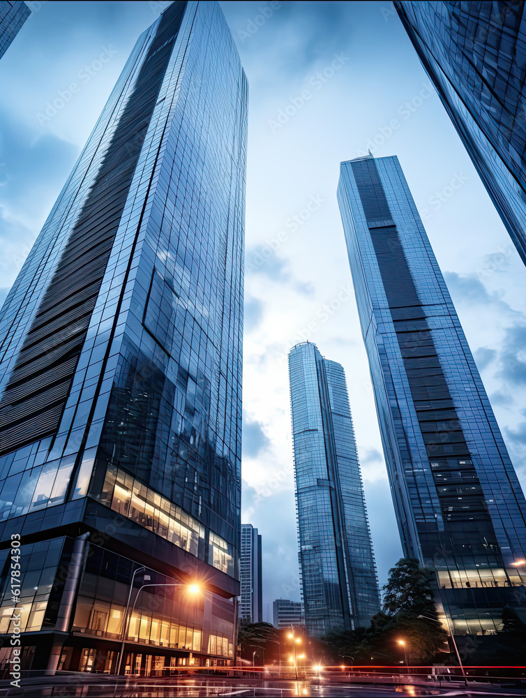 Obraz premium Skyward Heights: Embracing the Majesty of Skyscrapers! Generative AI Technology