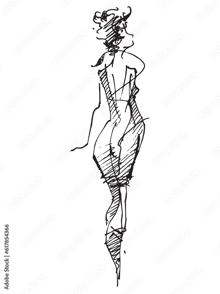 Fototapeta premium Fashion illustration. Silhouette of a beautiful woman. Line drawing of a girl. Fashion model. Female figure