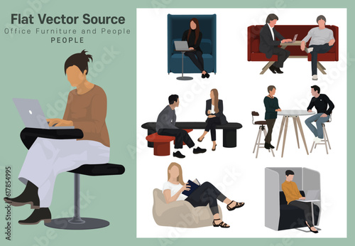 Shared office startup staff's focus on interior chair Silhouette Vector Source