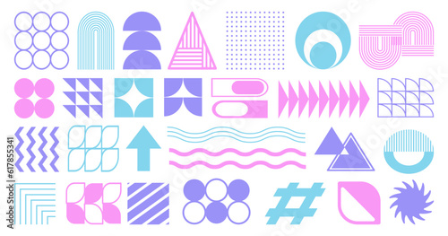 Brutalist design elements. Set of geometric shapes and grids. Trendy 90s - 2000s style. Elements for posters, stickers, clothes. Bauhaus design style.