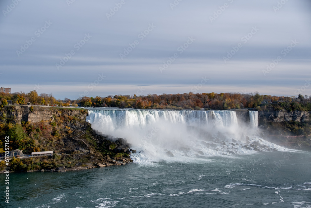 Waterfalls. Niagara falls, Canada, Panoramic view on a sunny day