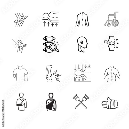 Orthopedics line icon set. Includes icons as osteoarthritis, medical rehabilitation, 