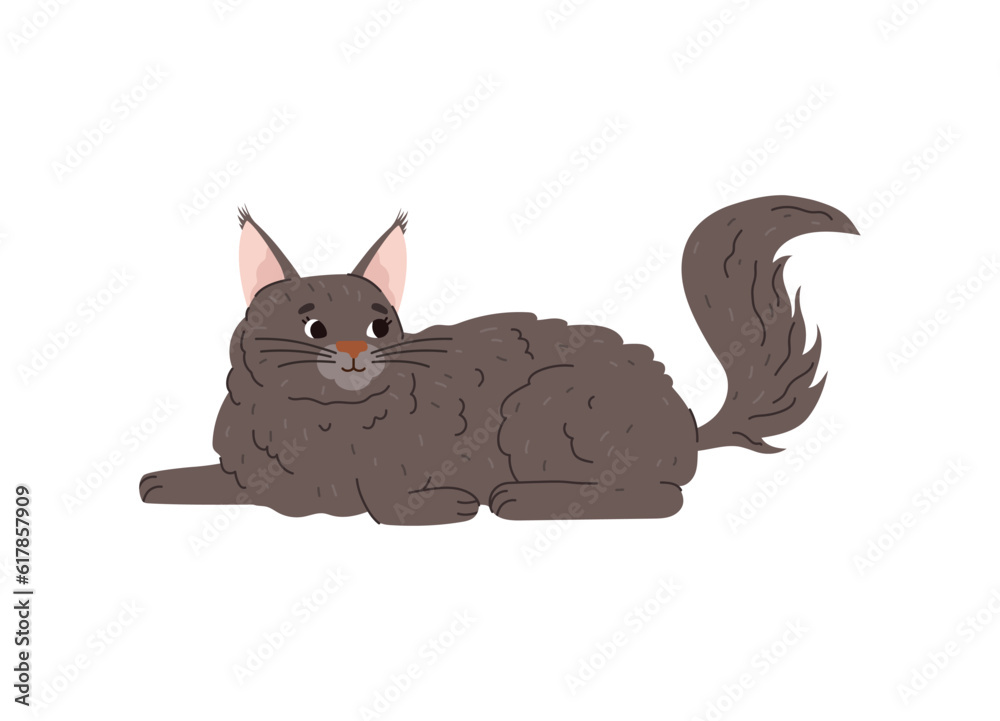 Fluffy cat or kitten for stickers and prints, flat vector illustration isolated. Fluffy cat or kitten for stickers and prints, flat vector illustration isolated.
