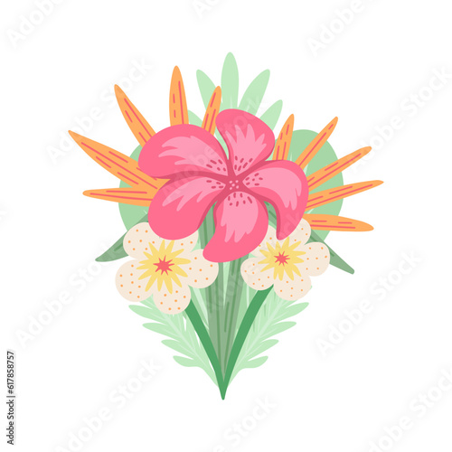 Tropical flowers. Vector Illustration for printing, backgrounds, covers and packaging. Image can be used for greeting cards, posters, stickers and textile. Isolated on white background.