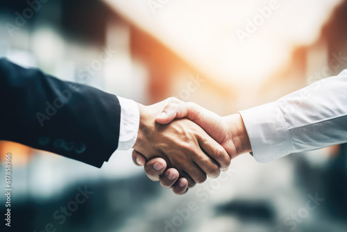 Two business people shaking hands to agree to joint business agreements. Generative AI.