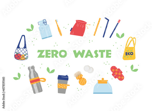 Zero waste banner or website header for environmental issues, flat vector.