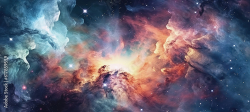 Panoramic image of a colorful cosmic outer space taken from the hubble space telescope