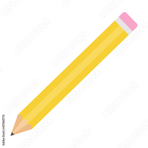 Yellow pencil with eraser isolated icon. Flat vector illustration