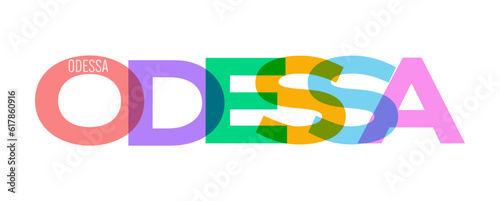 ODESSA. The name of the city on a white background. Vector design template for poster, postcard, banner