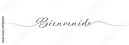 Stylized calligraphic inscription welcome in one line, spanish language