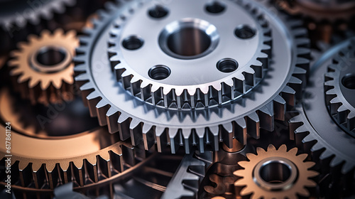 close-up of a gear. gears mechanism background. ai generative