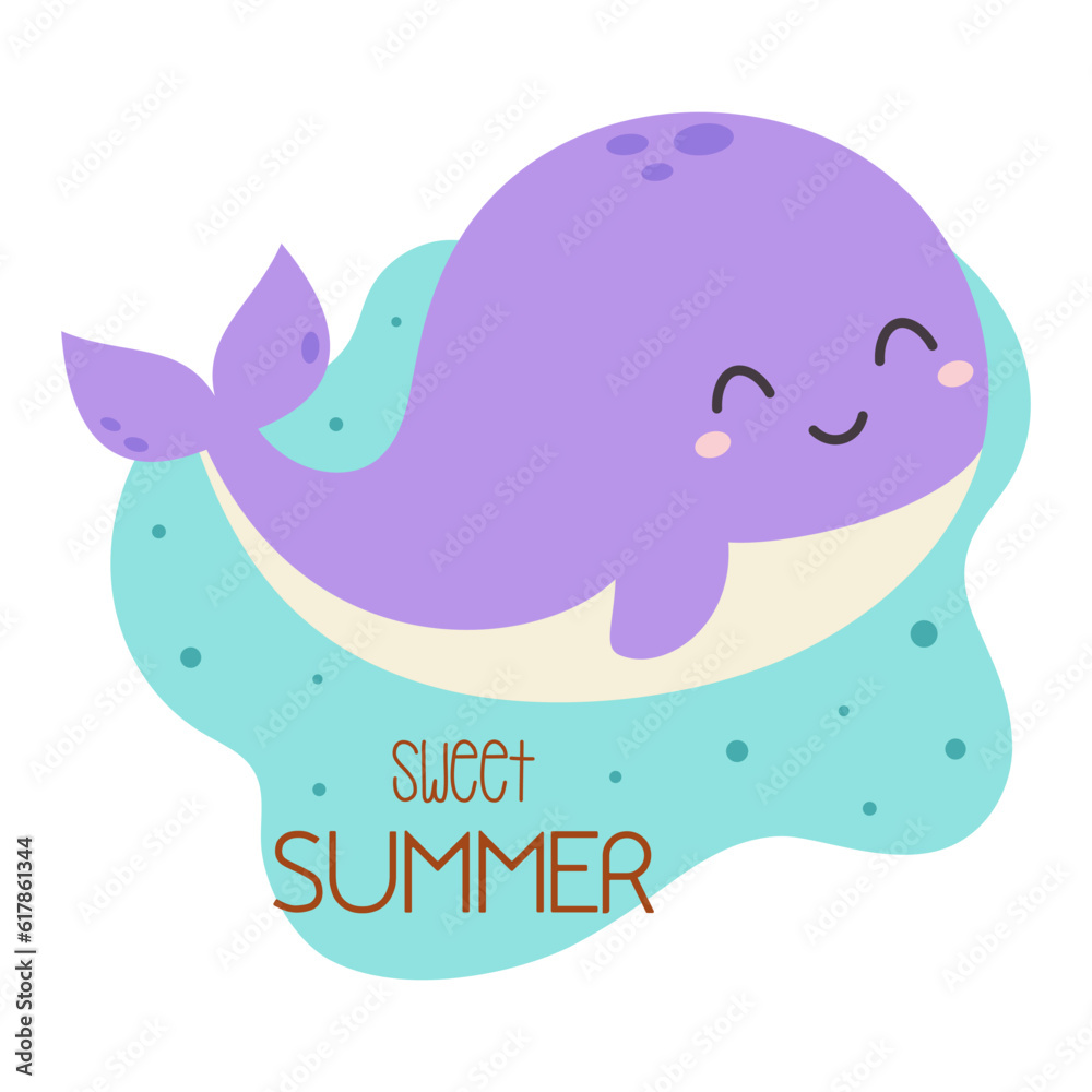 Fototapeta premium cartoon vector illustration with cute whale character
