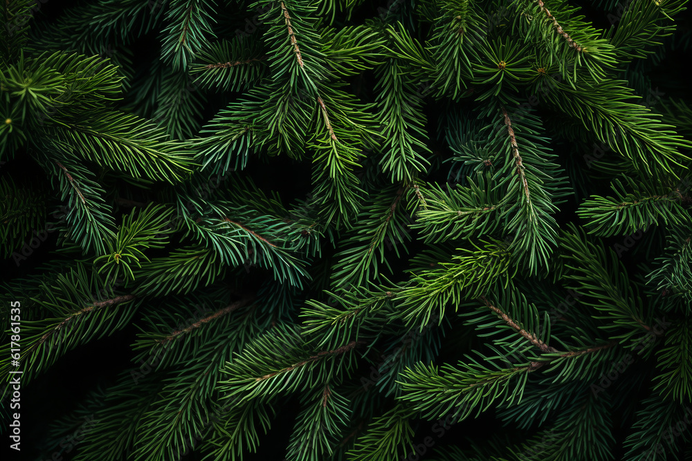 fresh green branches of a Christmas tree. festive christmas background. ai generative