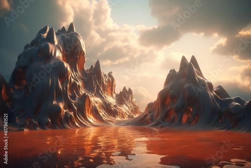 A surreal illustration of a distorted or manipulated natural feature, such, Generative AI