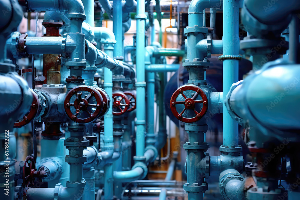 Network Of Pipes And Valves Controlling Water Flow. Generative AI