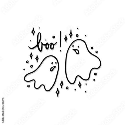 Obraz na płótnie seasonal monochrome linear cartoon halloween illustration with scary ghosts silhouettes isolated on white background for card poster centerpiece sticker w salonie