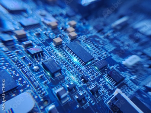 The macro photography of printed circuit board PCB. High technology theme wallpaper