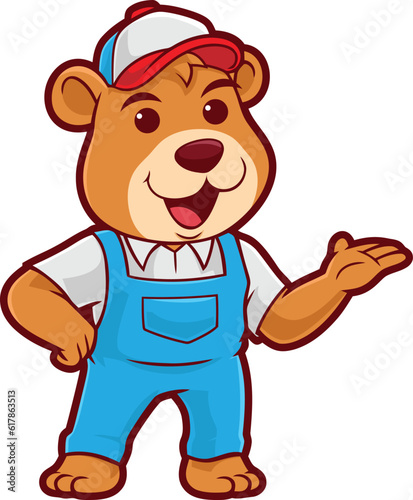 Bear Cartoon Handyman Presenting