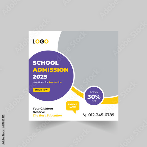 School admission or education social media pack template premium vector