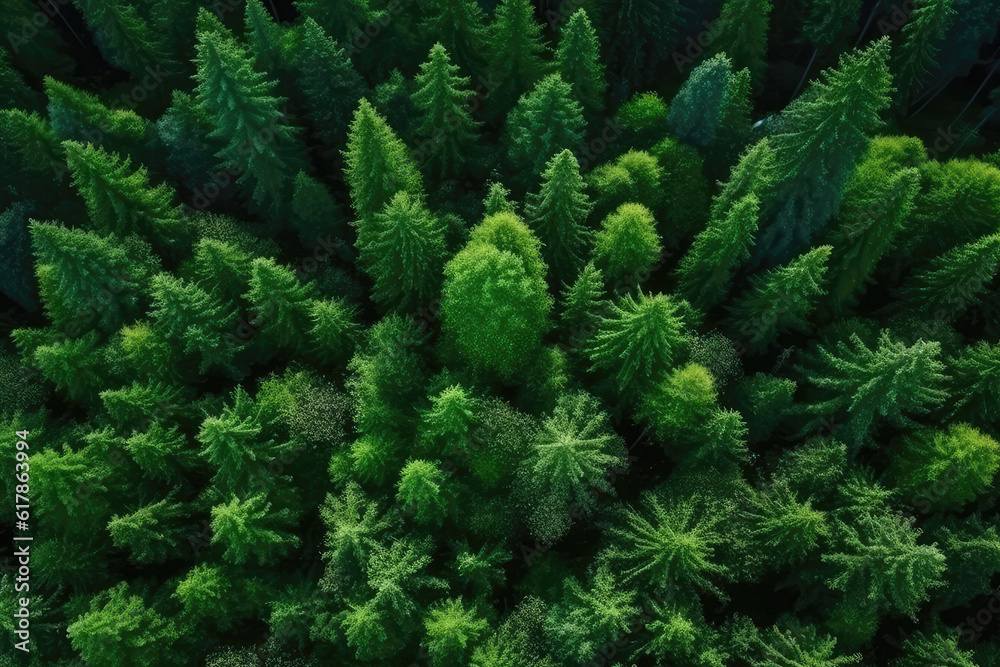 Dense Beautiful Green Forest, View From Above From The Drone, Very Highly. Generative AI Dense Beautiful Green Forest, View From Above From The Drone, Very Highly. Generative AI