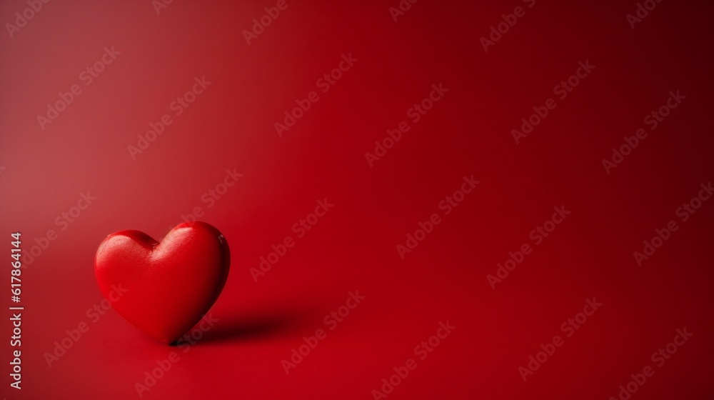 Close-up of one shiny red three dimensional heart shape on a red continuous background. generative ai Close-up of one shiny red three dimensional heart shape on a red continuous background. generative ai