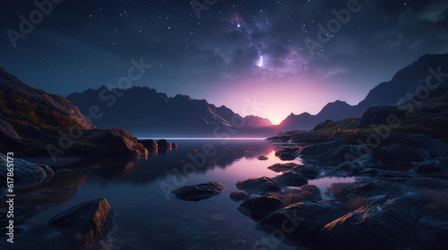 Fotografie, Obraz Tranquil, moonlit seascape. Generative AI