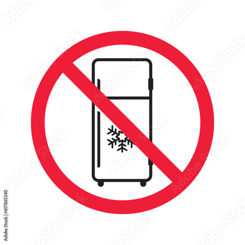 Forbidden Prohibited Warning, caution, attention, restriction label danger. No Refrigerator vector icon. Frig flat sign design. Do not use Freezer symbol pictogram. Frig icon. Refrigerator sign UX UI 