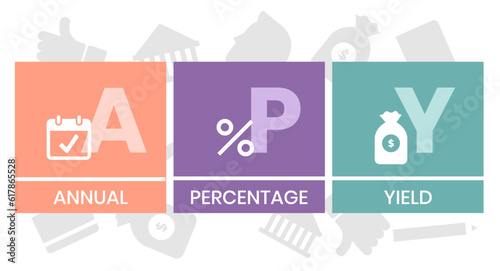 APY - Annual Percentage Yield acronym. business concept background. vector illustration  with keywords and icons. lettering illustration with icons for web banner, flyer, landing page