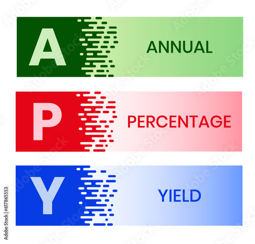 APY - Annual Percentage Yield acronym. business concept background. vector illustration  with keywords and icons. lettering illustration with icons for web banner, flyer, landing page