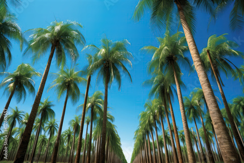 Wallpaper Mural Swaying Palm Tree Plantation Against Backdrop Of Blue Skies. Generative AI Torontodigital.ca