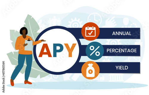 APY - Annual Percentage Yield acronym. business concept background. vector illustration  with keywords and icons. lettering illustration with icons for web banner, flyer, landing page