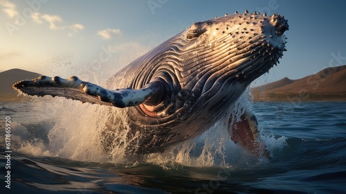 Humpback Whale, Humpback whale breaching in sea. © visoot